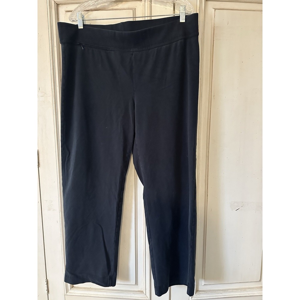 Lands End Pull On Knit Pants Women's Size Large Petite Black Zip Top Pocket